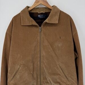 VTG Polo Ralph Lauren Mens 2XL Corduroy Bomber Jacket Tan Full Zip Plaid Lined